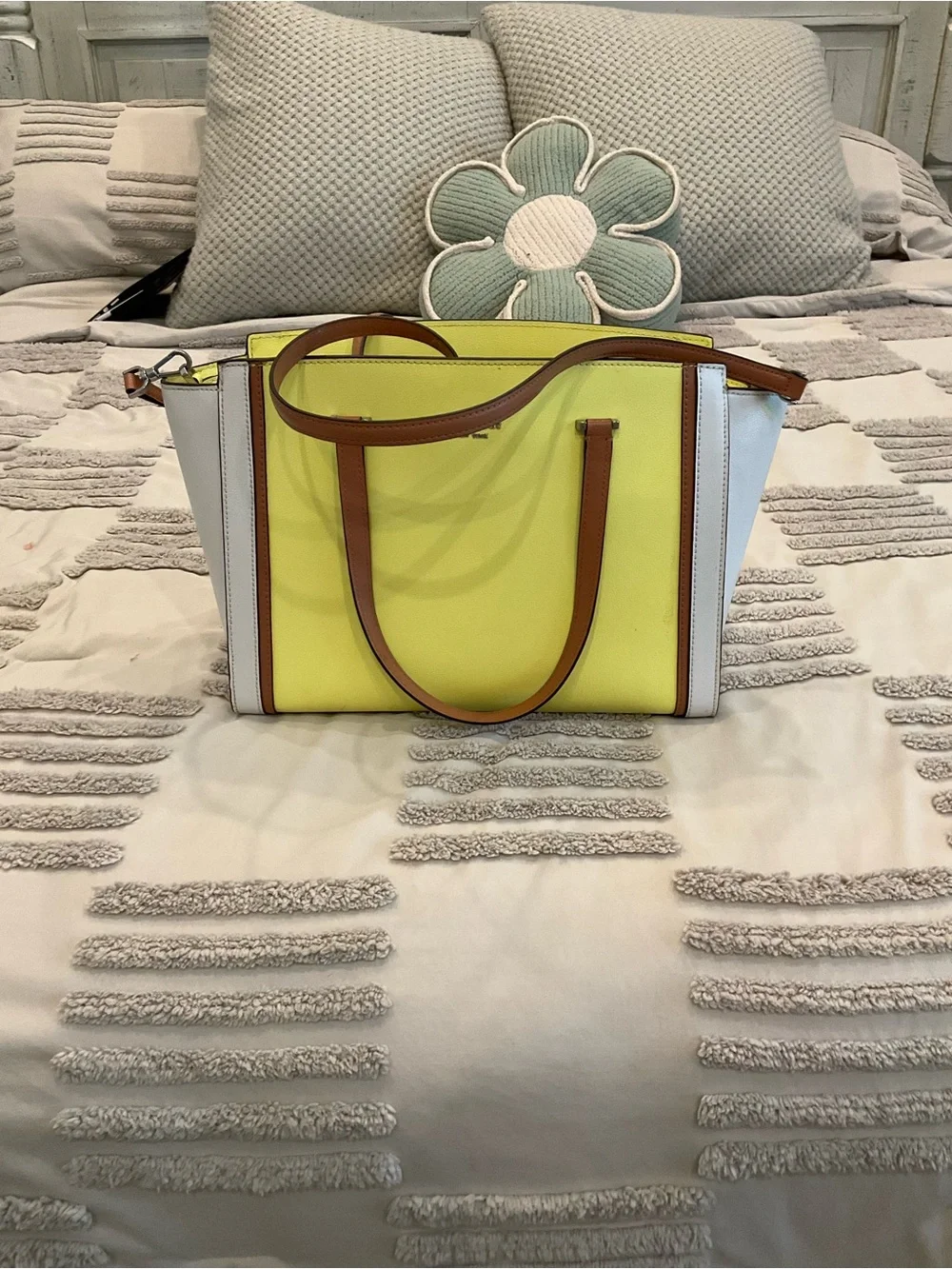 kate spade Yellow, White & Brown Leather-Trim Tote